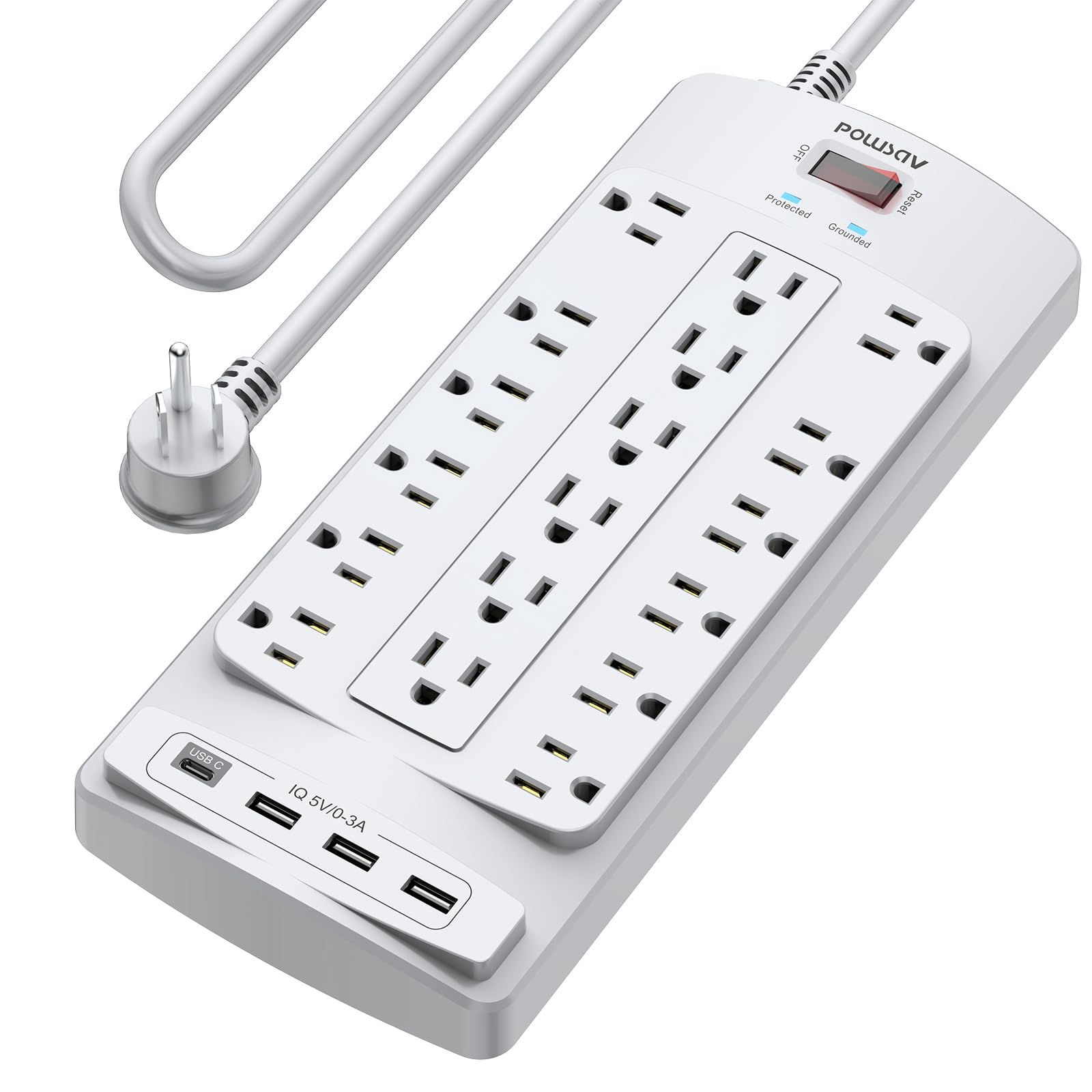 18 Outlets Surge Protector Power Strip - 10 Feet Flat Plug Heavy Duty Extension Cord with 18 Widely Outlets and 4 USB Ports, 2100 Joules, Grey, ETL Listed Image
