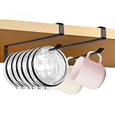 IPEROT Tumbler Lid Organizer, 2 Pack Coffee Mug Holder for Yeti Tumbler Lid, Space Saving Mug Hanger Rack Holds Up to 12 Lids, Cup Holder Under Cabinet, Water Bottle Lid Holders for Kitchen Storage