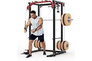 Garvee Power Cage, Power Rack with Cable Crossover System, 2000LBS Squat Rack with LAT Pull Down System, Workout Cage with Pu