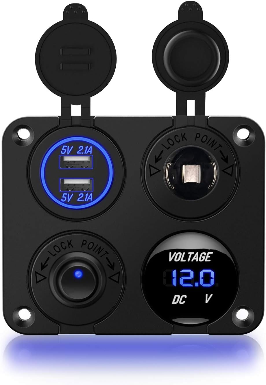 Nilight 4 in 1 ON/OFF Charger Socket Panel Dual USB Socket Power Outlet & LED Voltmeter &Cigarette Lighter Socket& LED Lighted ON Off Rocker Toggle Switch for Truck Car Marine Boats RV,2 Yeas Warranty: Automotive