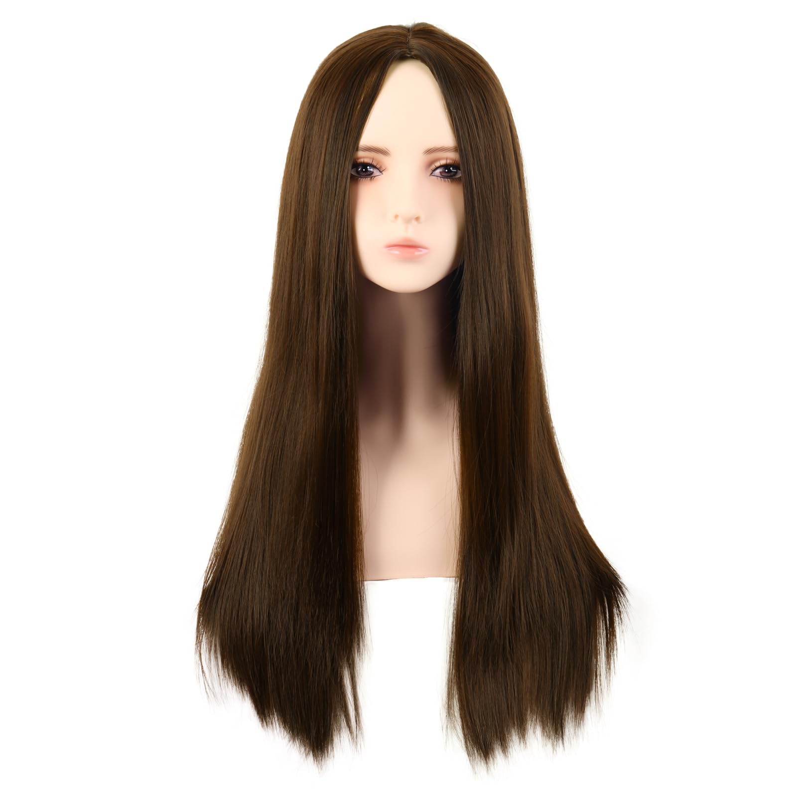 MapofBeauty 28 Inch/70 cm Monochrom Side Bangs Long Straight High Temperature Fiber Fashion Wig (Brown) โ image 1
