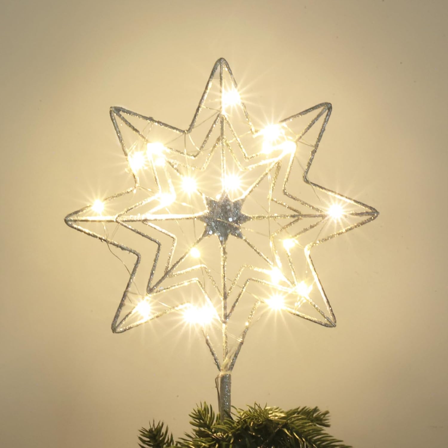 Tree Toppers - Christmas Tree Topper, hogardeck Silver 8-Pointed Star Tree Topper for Christmas Decor, 20 LED Timer Sparkling Tree Toppers for Christmas Tree Decorations for Indoor Home