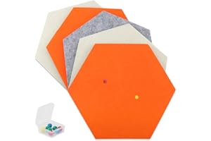 SEG Direct Hexagon Felt Cork Board Tiles, Self Adhesive Bulletin Board Large Felt Cork Boards for Walls Office with Push Pins 11.8 x 10.2 in, 5PCS(Orange/Ivory/Gray)
