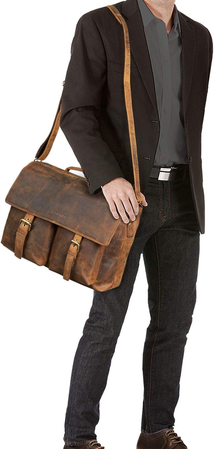 STILORD "Jeff" Briefcase Leather 15 Inch Vintage Business Bag for Men Laptop Bag Big Office Bag Working Bag Shoulder Bag Colour:Middle Brown - Image 3
