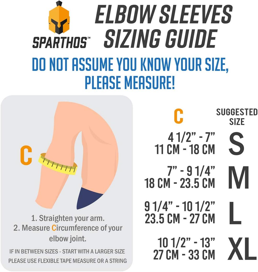 Sparthos Elbow Compression Sleeves (Pair) – Tennis and Golfer's Elbow Support – Elbow Brace for Men and Women – Made from Innovative Breathable Elastic Blend: Sports & Outdoors