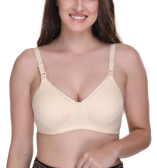 Women's Feeding Bra Full Cup Hosiery Cotton Breastfeeding Nursing Maternity (Beige_36c) Pack of 1