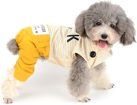 Amazon Zunea 犬 服 つなぎ パジャマ 小型犬 春 夏 ロンパース 綿製 おしゃれ かわいい ボーダー柄 ドッグウェア 四足 ペット洋服 チワワ 猫服 可愛い 部屋着 寝間着 お散歩 お出かけ イエロー S Zunea シャツ パーカー 通販