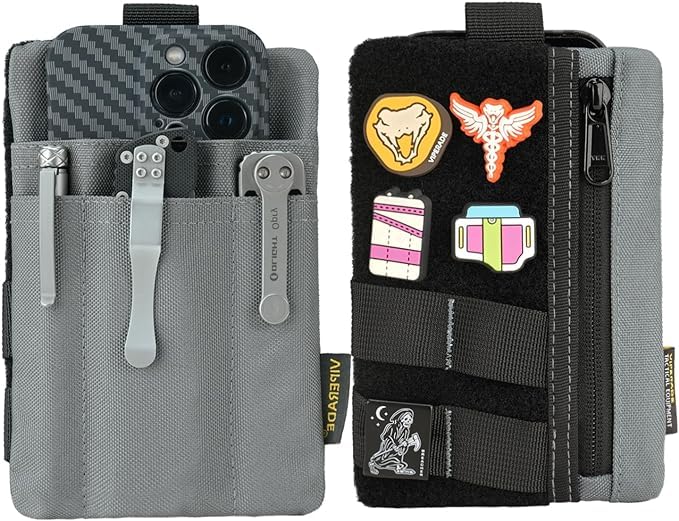 VIPERADE VE27 Small EDC Pouch Tool Organiser,EDC Organiser Pouch with 5 Pockets,Small Multitools Pouch for Men,Mini Pocket Pouch with Patches Area,Small Multitools Organiser Waist Bag -Grey