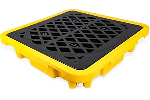 JOWLAWN 1 Drum Spill Containment Pallets with Drain, Leakproof Platform for Garage, Basement, Industrial Storage (1 Pack, 26.4" x 26.4" x 6", 2200lbs Load Capacity, 11.36 Gallon Sump)