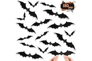 ZYFLSQ 120 Pcs Bats Wall Decor Halloween Decorations, 3D Bat Stickers for Home Decor 4 Size Scary Black Spooky Bats Party Supplies