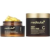 medicube Glass Skin Duo for uneven skin: Deep Vita C Toner Pads and Deep Vitamin C Golden Capsule Face Moisturizer