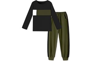 Glaoly Boys Clothes Color Block Round Neck Long Sleeve Sweatshirt and Casual Pants 2Pcs Fall Outfits Clothes for Boys 6-14 Y