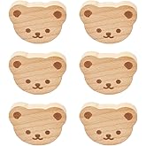 MOROBOR 6PCS Bear Shaped Wooden Knobs Single Hole Beech Wood Handles Polished Wood Cupboard Cabinet Handles Knobs for Chest of Drawers with Screws&amp; Expansion Tube