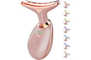 SDKWDH Red Light Therapy for Face and Neck, 7 Color Face Massager Tool for Wrinkles, Double Chin, Vibrating Facial Massager with Thermals for Skin Care, Rose Gold