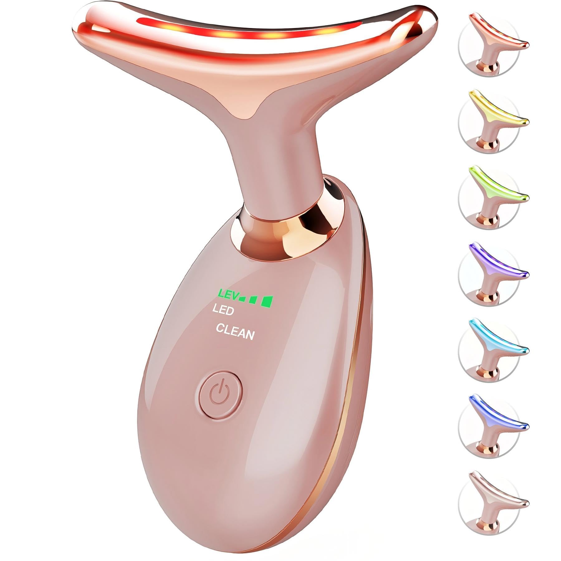 Photo 1 of SDKWDH Red Light Therapy for Face and Neck, 7 Color Face Massager Tool for Wrinkles, Double Chin, Vibrating Facial Massager with Thermals for Skin Care, Rose Gold