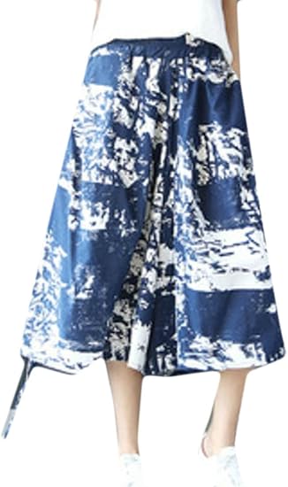 Big Tang Women Ethnic Style Cotton Baggy Capri Linen Elastic Waist Culottes Pants at Amazon 