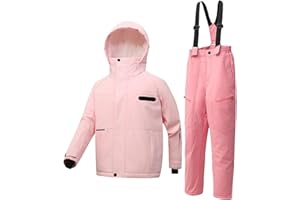 Unisex Boys Girls Snowsuit Outfit 2 Piece Waterproof Hooded Down Jacket Ski Overall Pants Set Winter Athletic Clothes