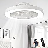 Depuley Modern Ceiling Fan with Light: 19" Bladeless Flush Mount Low Profile LED Ceiling Fans with Remote & Smart APP Control
