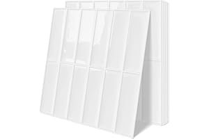Tiwoos Plain White Peel and Stick Backsplash Tile Rectangle Subway Self Adhesive Wall Tiles for Kitchen (10-Sheet,12"x12")