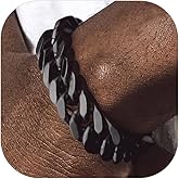 Bandmax Cuban Chain Bracelets for Men Women, Stainless Steel/Black/Gold Plated Hip Hop Chunky Miami Curb Link Wristlet Bracelet Gift for Son Grandson Husband Father