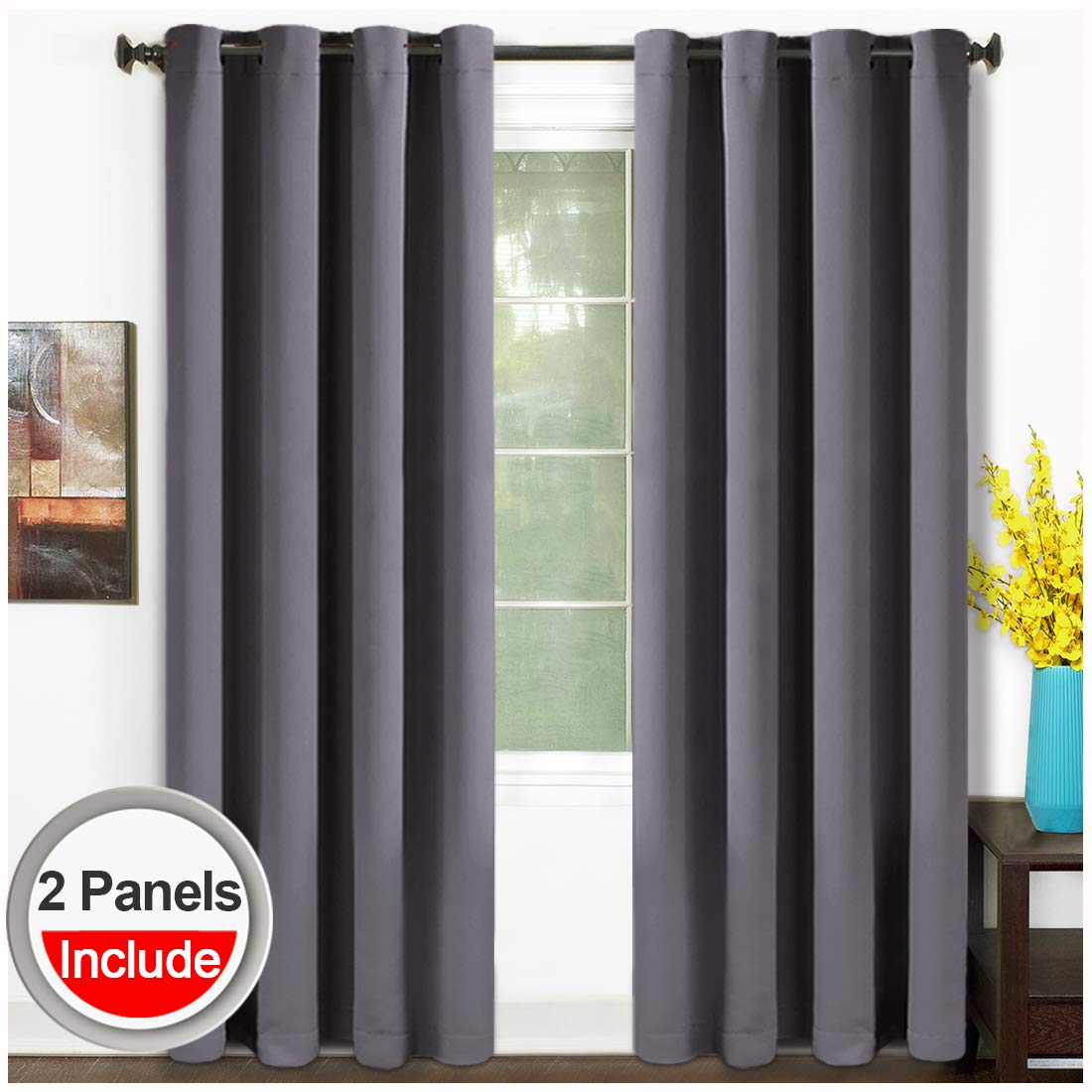 TEKAMON Blackout Curtains Thermal Insulated Grommet Draperies Room darkening Panels for Living room, Bedroom, Nursery by (W52 X L84, 2 Panels, Dark Gray)