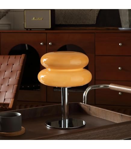 Adebime Vintage Mushroom Lamp – Orange Glass With Metal Base, Stepless Dimmer, Retro Mid Century Modern Bedside Table Lamp For Bedroom Living Room