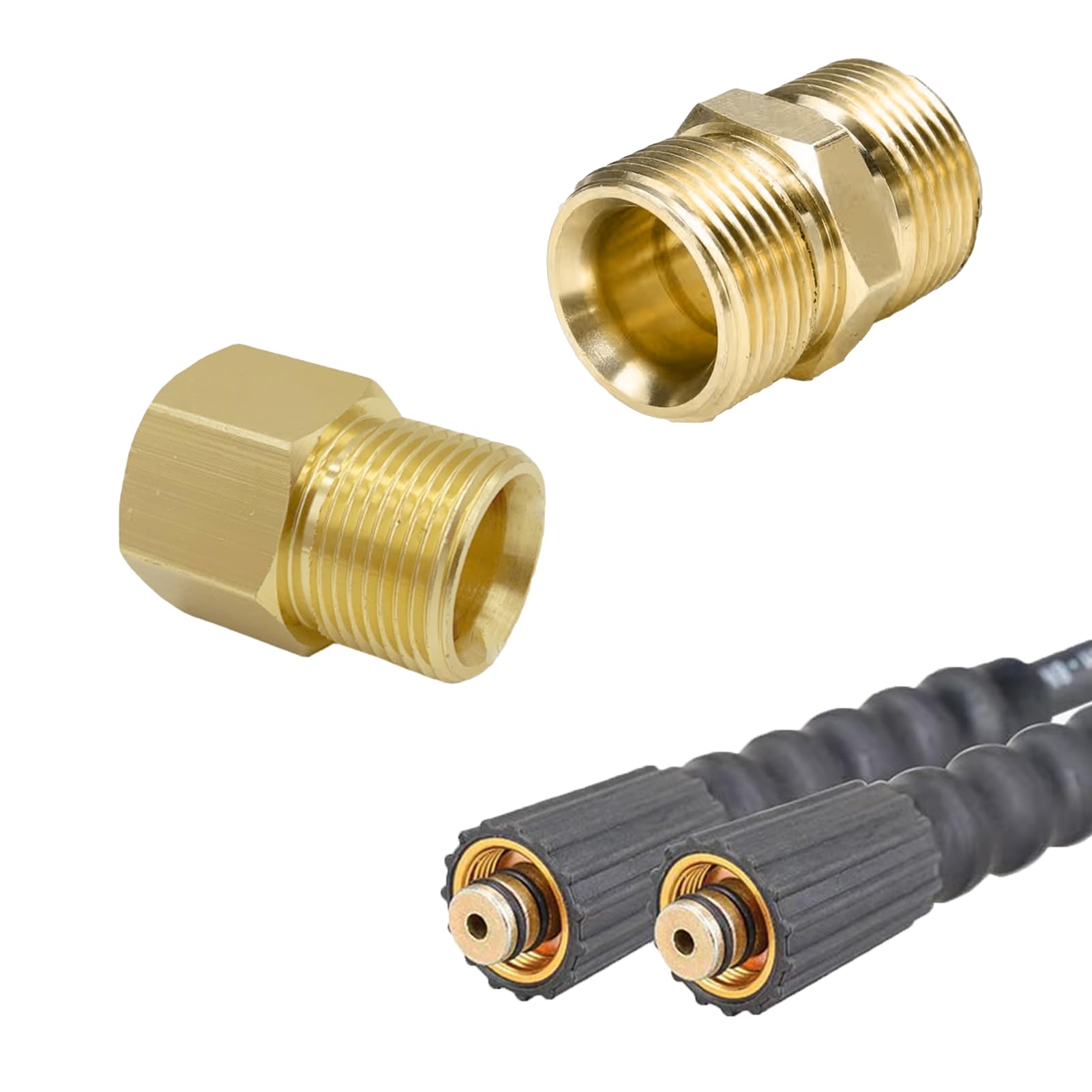 2 PCS Brass High Pressure Washer Coupler, 22mm to 15mm Reducer Metric M22 15mm External Thread to M22 14mm Internal, M22-14mm Male to Male Adapter, Pressure Washer Hose Pipe Fitting Garden Tools