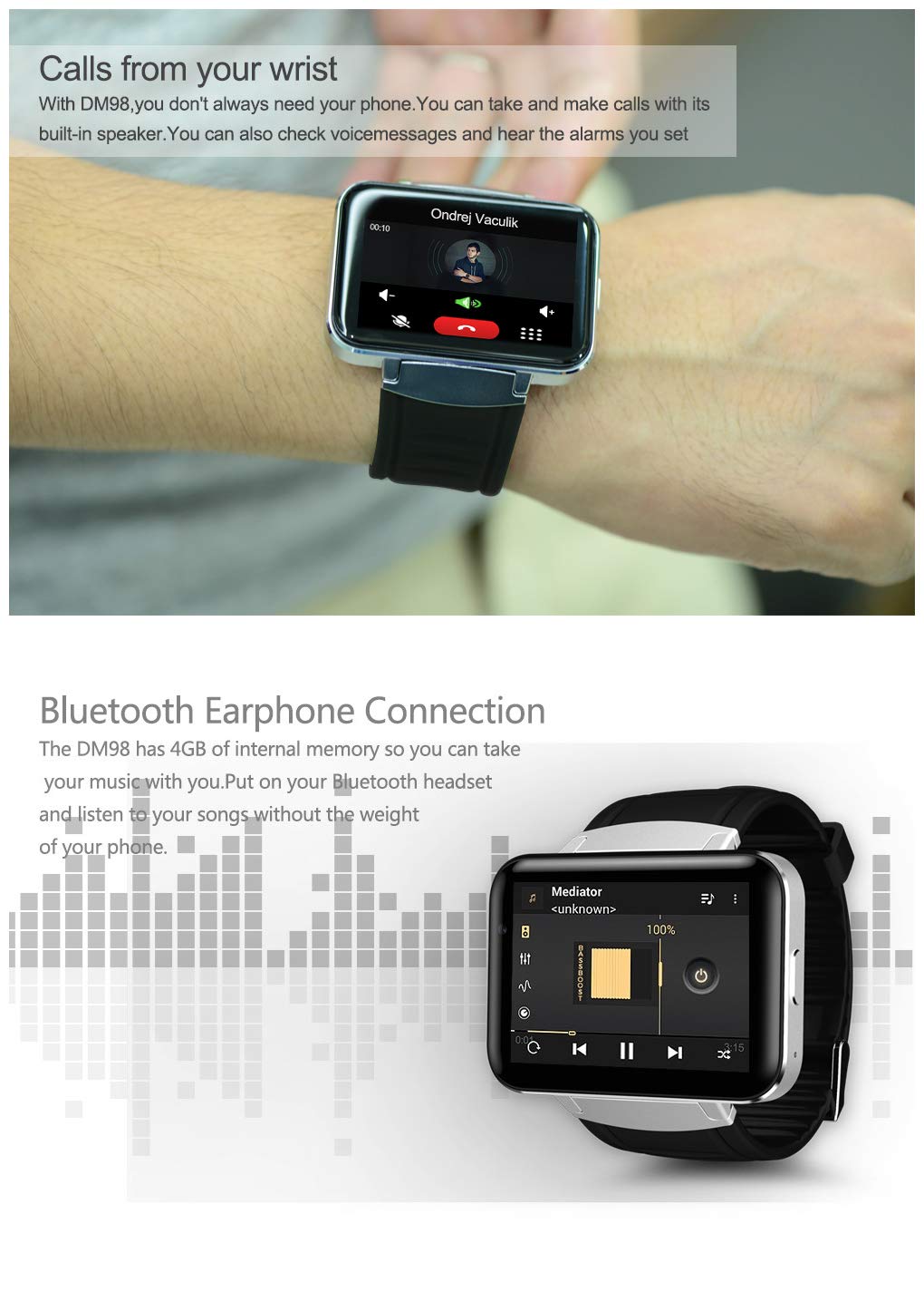 Amazon.com: DM98 Smart Watch 2.2 inch Android OS 3G ...