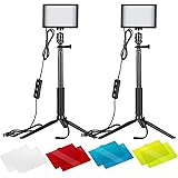 Neewer 2-Pack Dimmable 5600K USB LED Video Light with Adjustable Tripod Stand and Color Filters for Tabletop/Low-Angle Shooti