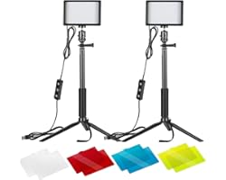Neewer 2-Pack Dimmable 5600K USB LED Video Light with Adjustable Tripod Stand and Color Filters for Tabletop/Low-Angle Shooti