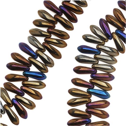 Czech Pressed Glass 3 x 10mm Dagger Beads - Brown Iris (50)