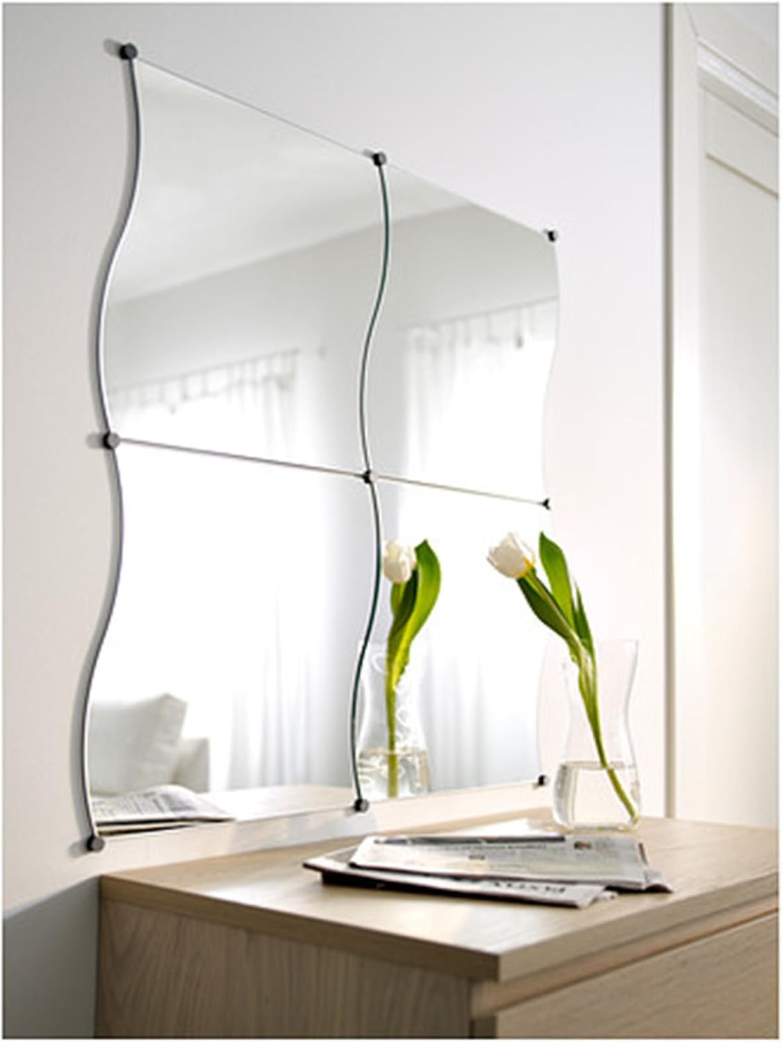 Get Goods Set Of 8 Glass Mirror Tiles Wall Mountable/Self Adhesive