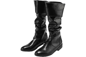CIYASHEH Renaissance Medieval Pirate Boots Mens Western Knight Boots Flat Jazz Pull On Mid Calf Gothic Cosplay Shoes