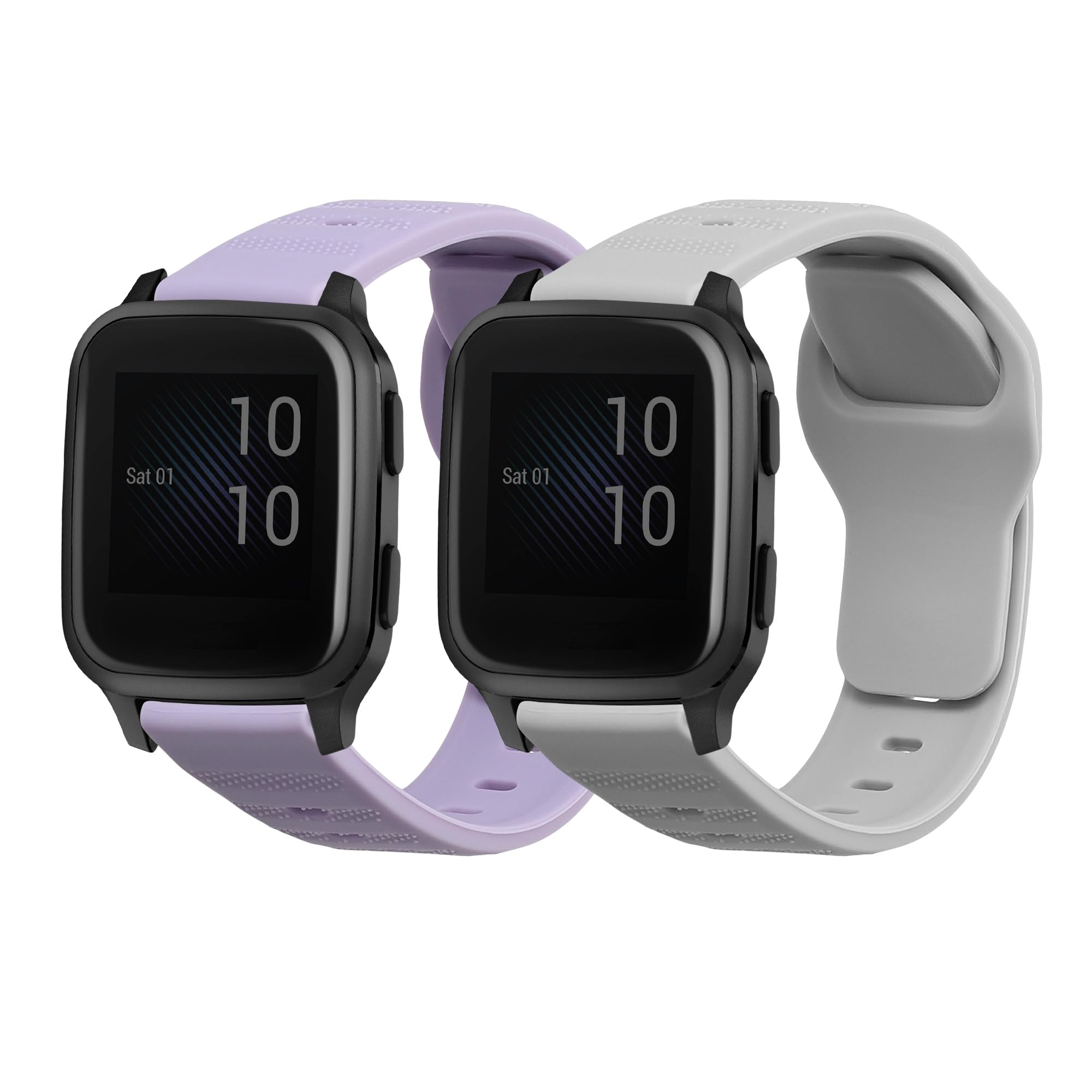 kwmobile Straps Compatible with Garmin Venu Sq Music/Sq Straps - 2x Replacement Silicone Watch Bands - Smartwatch or Fitness Tracker - Grey/Lavender