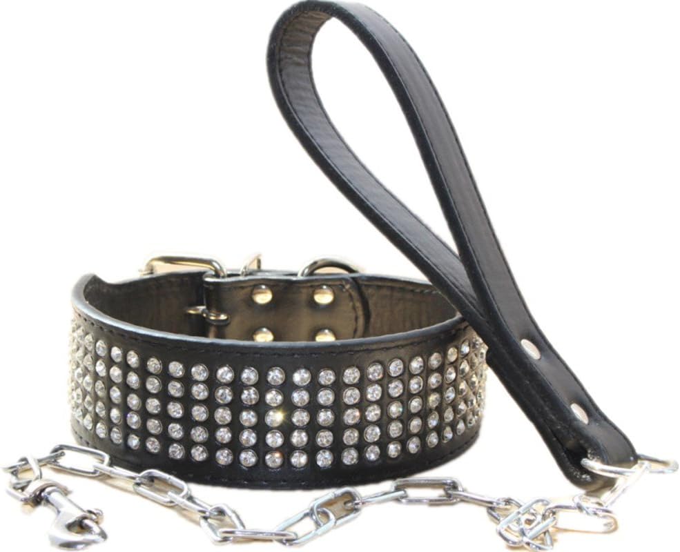 leather diamante dog collar