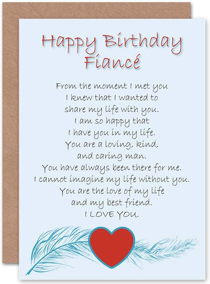 Wee Blue Coo BIRTHDAY FIANCE LOVE POEM NEW ART GREETINGS GIFT CARD, White, 17.5 x 12.5 cm