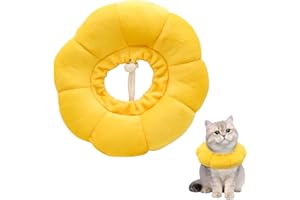 LuckyOpt Sunflower Cat Recovery Cone, Adjustable Pet Elizabethan Collar for Cats &Puppy, Soft Cone for Cats After Surgery to Stop Licking, Cat Neck Pillow for Sleeping, Easy to Clean (Yellow, M)