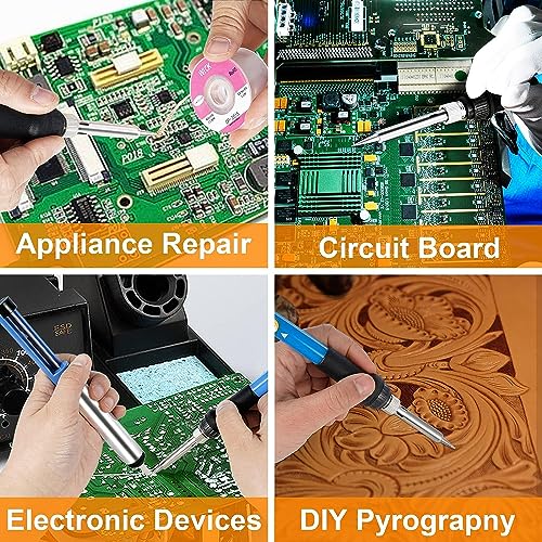 Azonee Soldering Iron Kit, Soldering-Iron Gun with Adjustable Temp and ON/Off Switch, 5 Soldering Tips, Desoldering Pump, Solder Wire, 2 in 1 Wire Stripper Cutter, Soldering Iron Stand, Tool Case