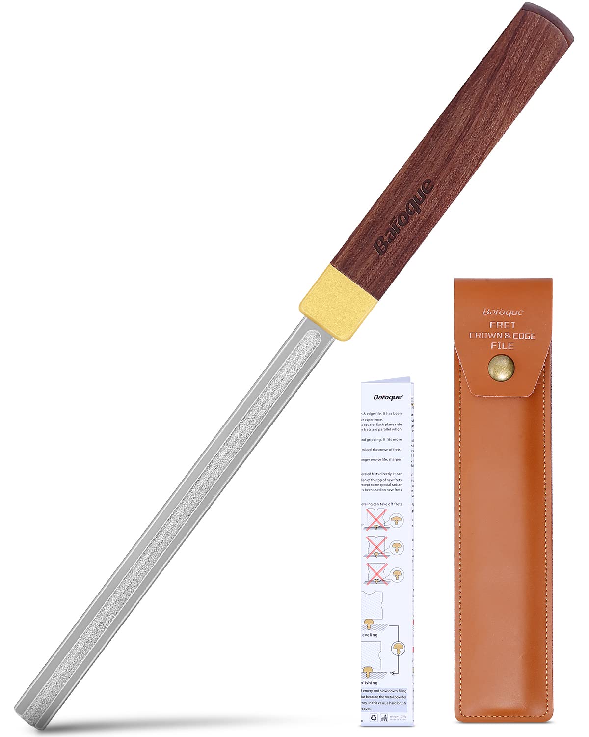 Diamond Fret Crowning File - 4th Gen Guitar Tool with 3 Radius Slots + Flat Edge for Fret Polishing & Edge Rounding