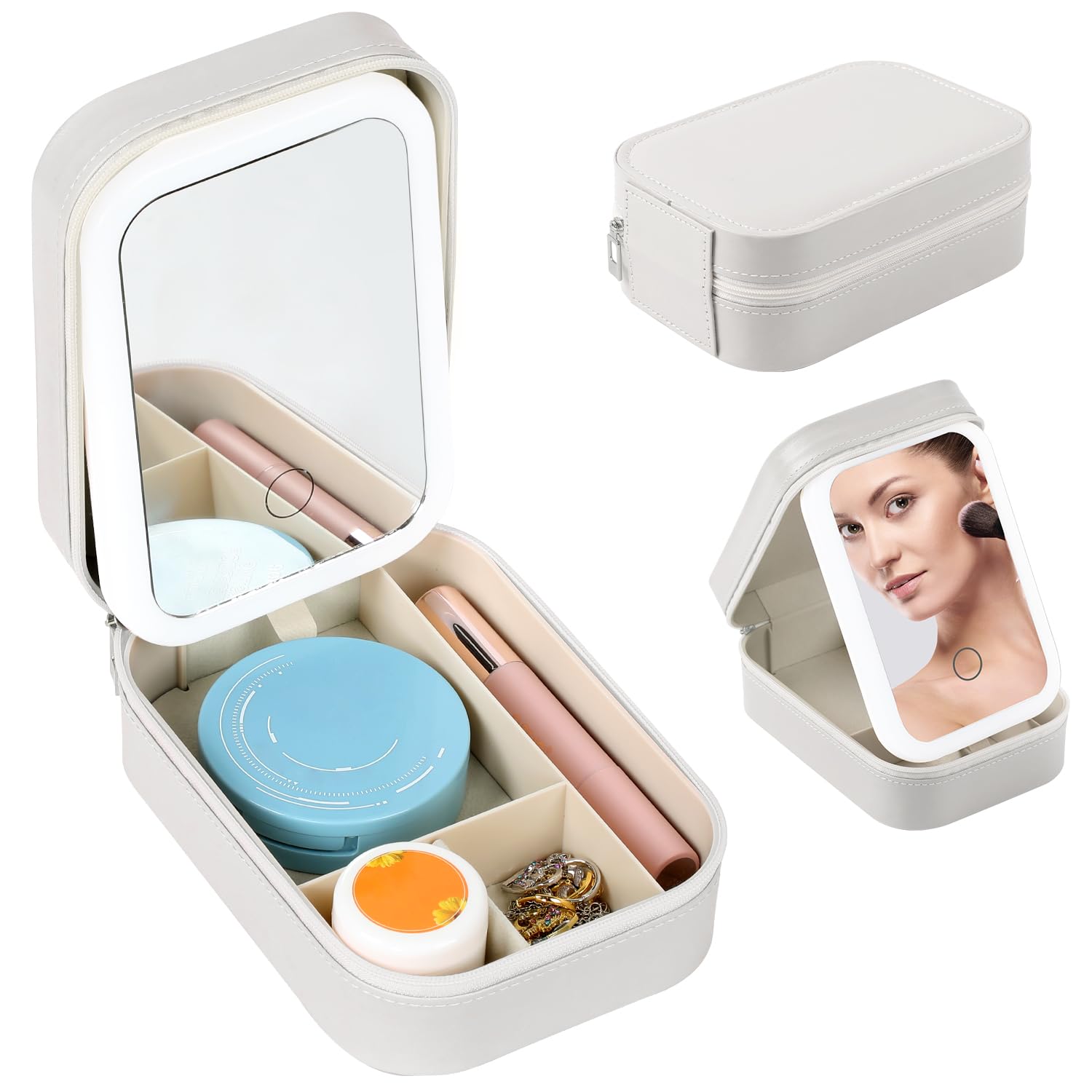 Photo 1 of DyKay LED Three-Color Adjustable Makeup Mirror, Three Colors Brightness Adjustable Makeup Mirror with Lights (White)