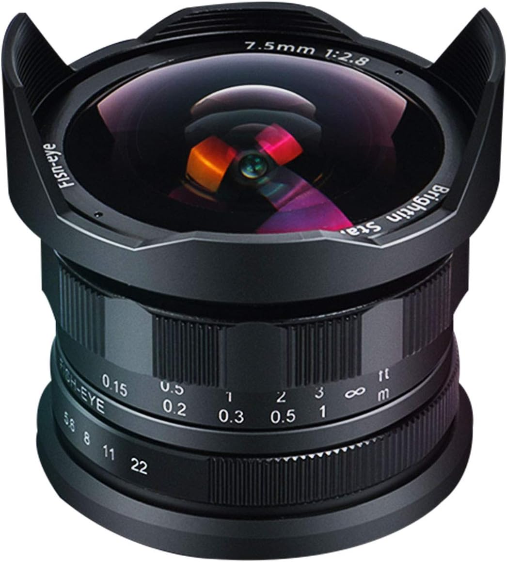 Brightin Star 7.5mm F2.8 Ultra Wide Fisheye Cameras Lens for Panasonic Micro 4/3 camerasG1, G2, G3, G5, G6, G7, GF1, GF2, GF3, GF5, GF6, GM1, GM5, GM10, GX1, GX7, GX8, GH1, GH2, GH3, GH4