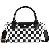 KZBHHP Hand Bags for Women Small Crossbody Purse Mini Tote Bag Checkered Nylon Crossbody Bags for Women Cute Ladies Bag (Black & White) | Color-blocking, Waterproof material, Anti-theft design