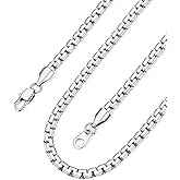 Bandmax Solid Stainless Steel 2MM/4MM/6MM/8MM Flat Box Link Chains for Men Women Silver/Gold/Black Rolo Cable Chain Necklaces Length 14"-30", Gift Packed
