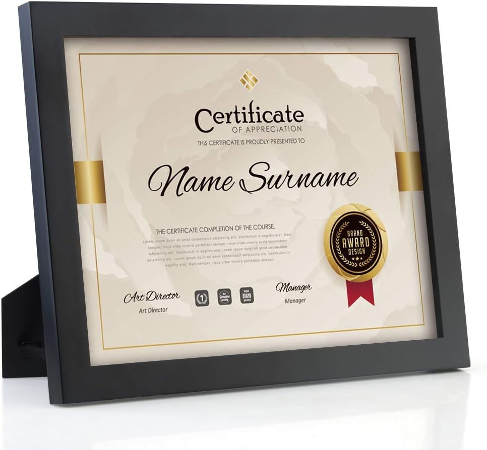 RPJC 2 pcs Sets Solid Wood Document Frames Display Certificate 8.5x11 inch Black and 11x14 inch Mat 8.5x11 inch Black: Home & Kitchen