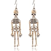 Aksod Skull Earrings Dangle Skeleton Bone Drop Earrings Spooky Gothic Halloween Costume Holiday Earrings Jewelry for women