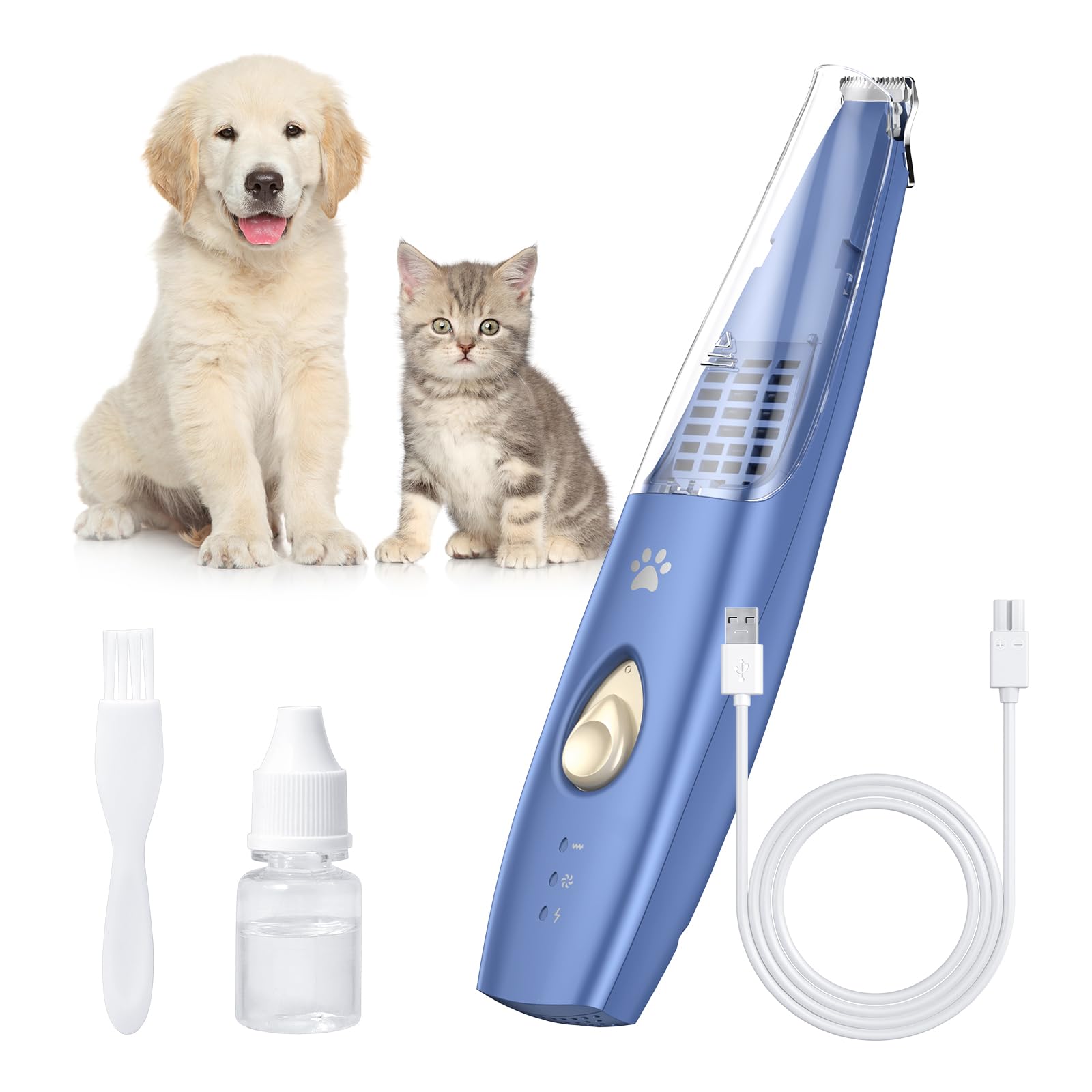 Ankilo Dog Paw Trimmer, Rechargeable Cordless Quiet Dog Clippers with Suction Function to Store Hair for Dogs Cats Trimming Around Paws, Eyes, Ears, Face, Rump