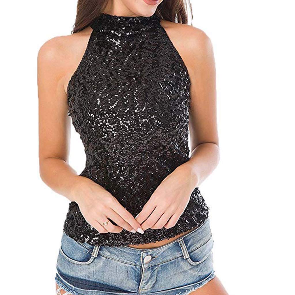 women's shimmer vest tank tops, cdoro ladies sequins t shirt metallic sequin shiny