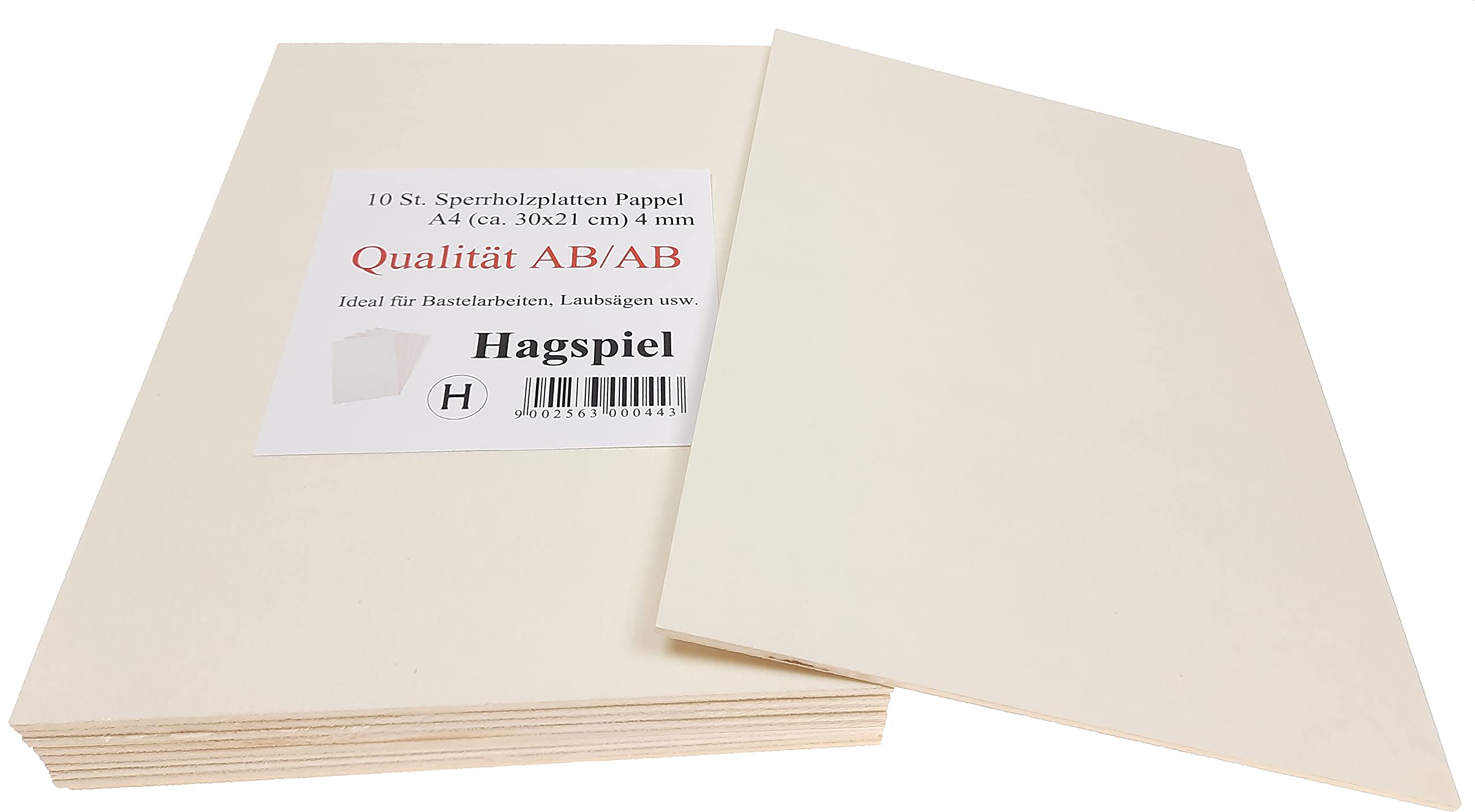 Hagspiel 10 pieces of plywood boards, poplar, 4 mm DIN A4 (30 cm x 21 cm), bleached at Hagspiel shop