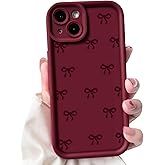 NITITOP Compatible with iPhone 14 Plus Case Cute Stylish Bow Knot Ribbon Design for Women Girls Artistic Bowknot Soft TPU Shockproof Protective Full Camera Protection Cover - Wine Red