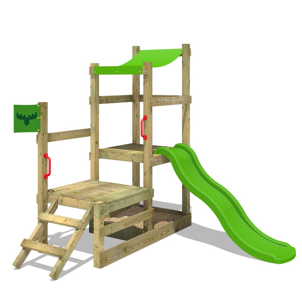 FATMOOSE Torre di arrampicata RabbitRally Racer XXL Parco giochi FATMOOSE Torre di arrampicata RabbitRally Racer XXL Parco giochi Casetta da gioco con 2 altezze di piattaforme sabbiera e scivolo a onda Amazon Giochi